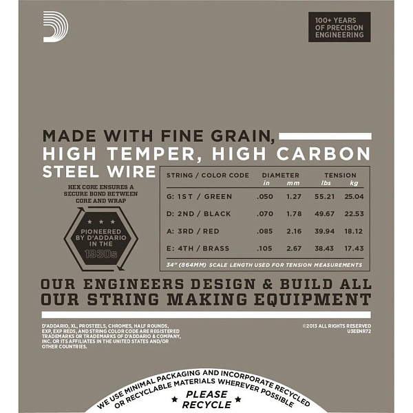 Струны для бас-гитары D’Addario ENR72 50-105