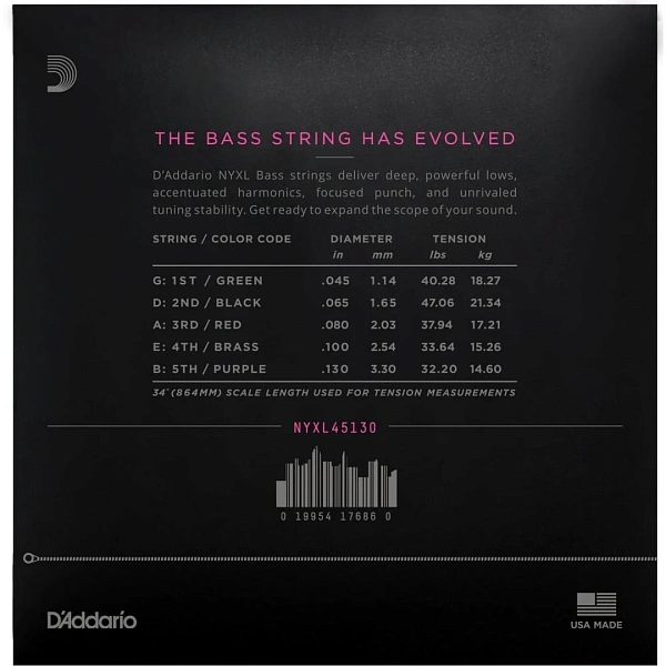 Струны для бас-гитары D’Addario NYXL45130 45-130
