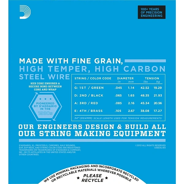 Струны для бас гитар D'Addario EXL165 45-105 4-String