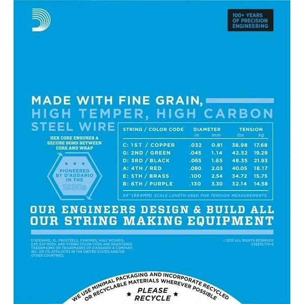 Струны для бас-гитары D’Addario EXL165-6 32-135
