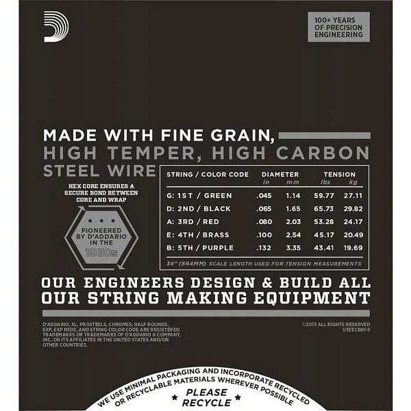 Струны для бас-гитары D’Addario ECB81-5 45-132