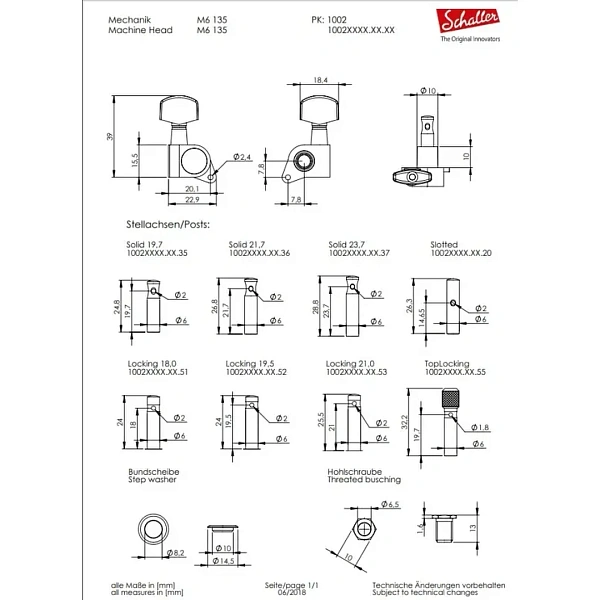 Колки Schaller M6 135 10020220.01.50