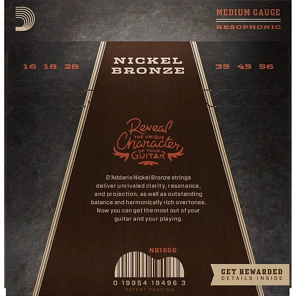 Струны для резонаторной гитары D’Addario NB1656 Nickel Bronze 16-56