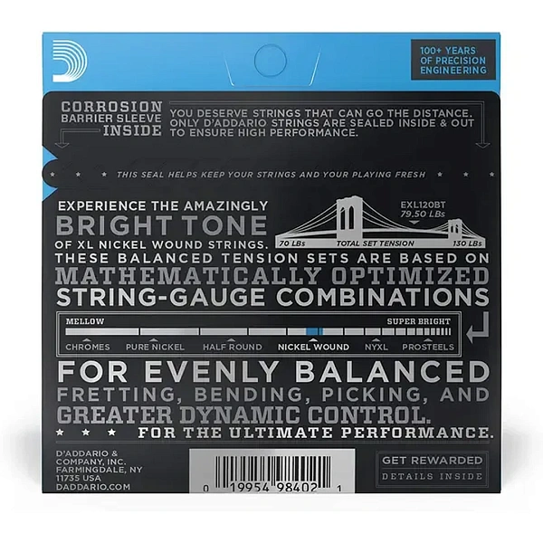 Струны для электрогитары D'Addario EXL120BT 9-40